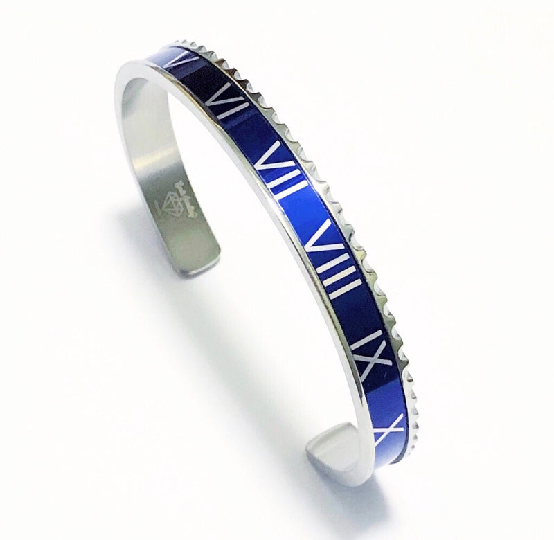 Roman Speed bracelet silver blue bezel style - Emils Jewellery
