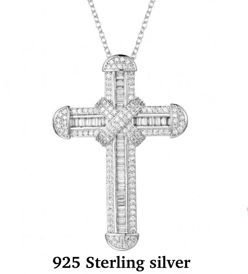Iced out sterling silver cross round