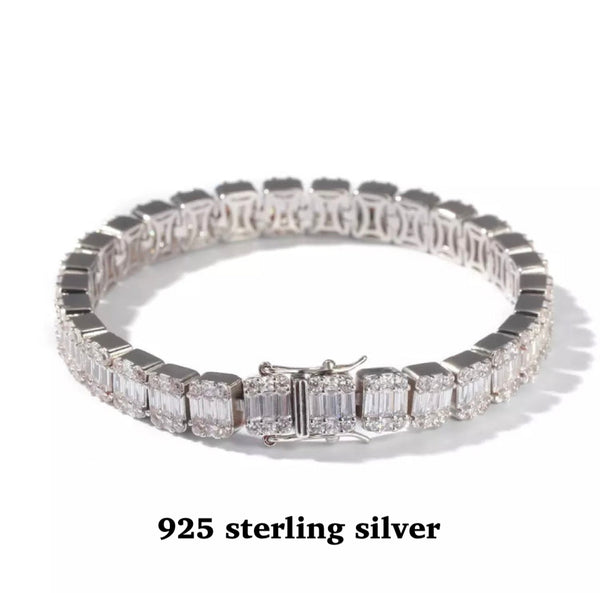 Tennis style bracelet with baguette cut cubic zirconia like diamonds Emils Jewellery sterling silver bracelet