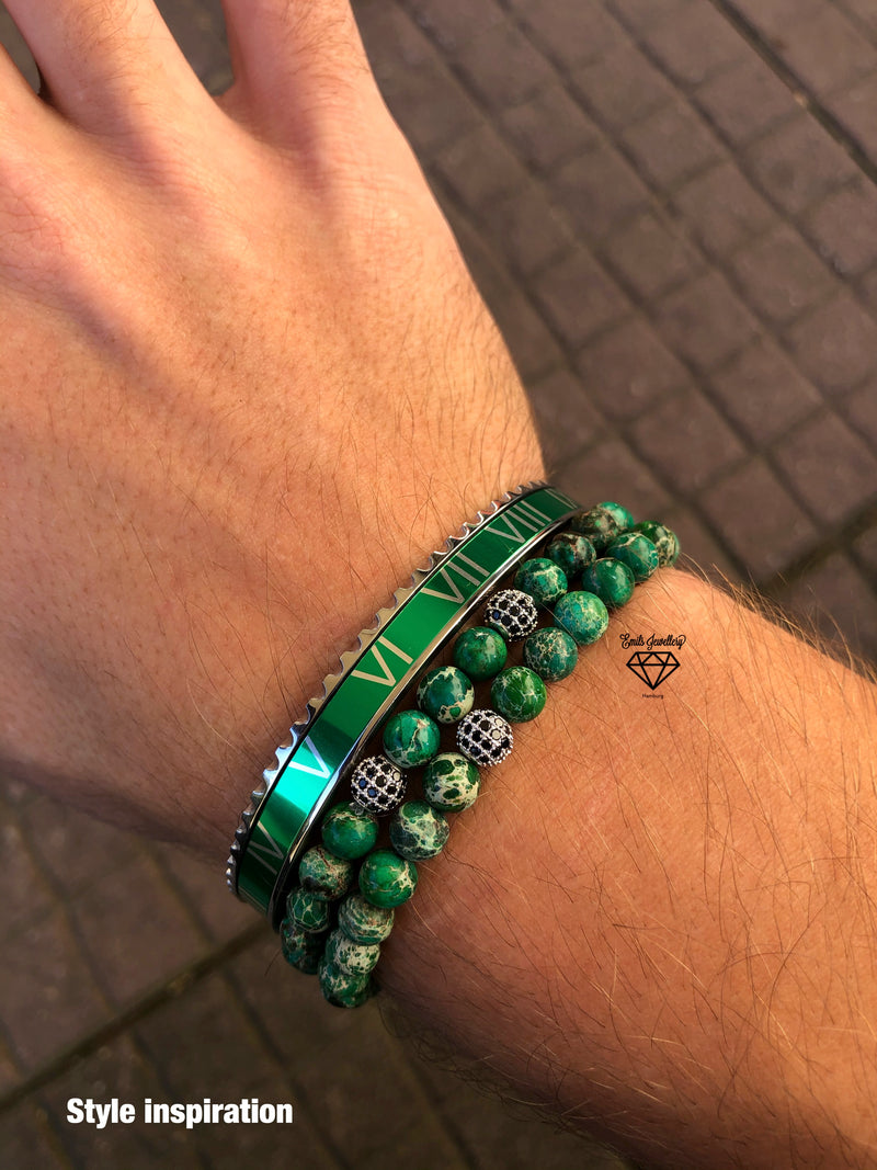 Roman Speed bracelet silver green - Emils Jewellery bezel style bracelet