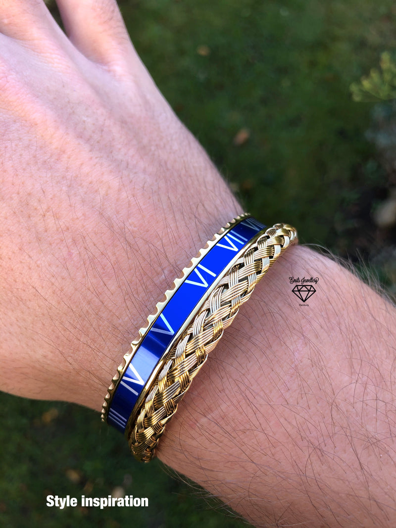 Roman Speed bracelet combined with the Emils Jewellery titan bangle gold bracelet